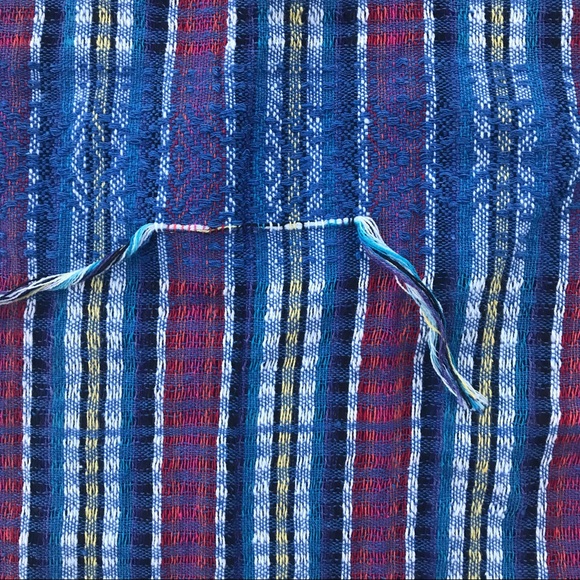 El Interior Mexican Folk Woven Plaid Boho Tunic - Picture 5 of 9